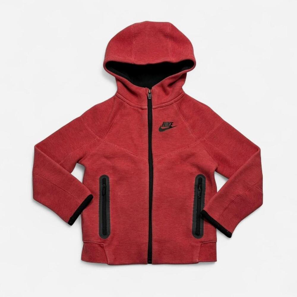 Nike Tech Fleece Full Zip Hoodie Red Black Youth Kids 4T Zip Up Jacket 3-4Y